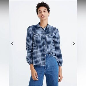 Madewell Plaid Peter Pan Collar Shirt Blue Sz M